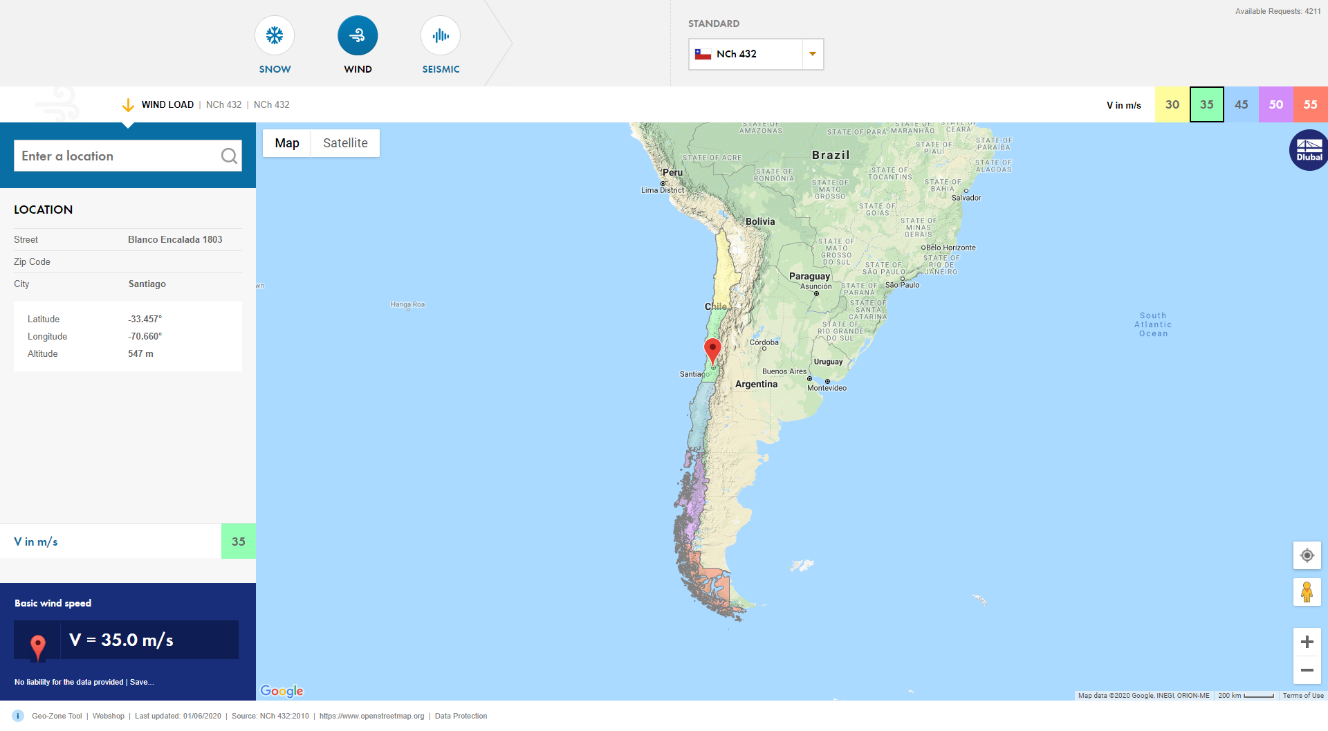 Velocidad básica del viento para Chile según NCh 432:2010