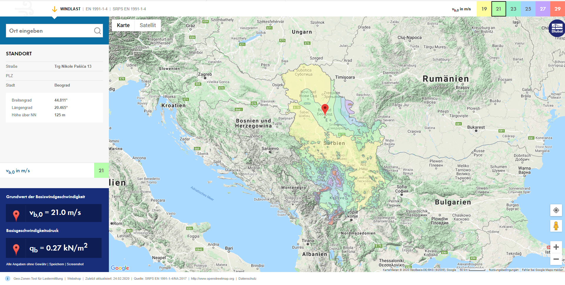 Basic Wind Velocity for Serbia According to Eurocode