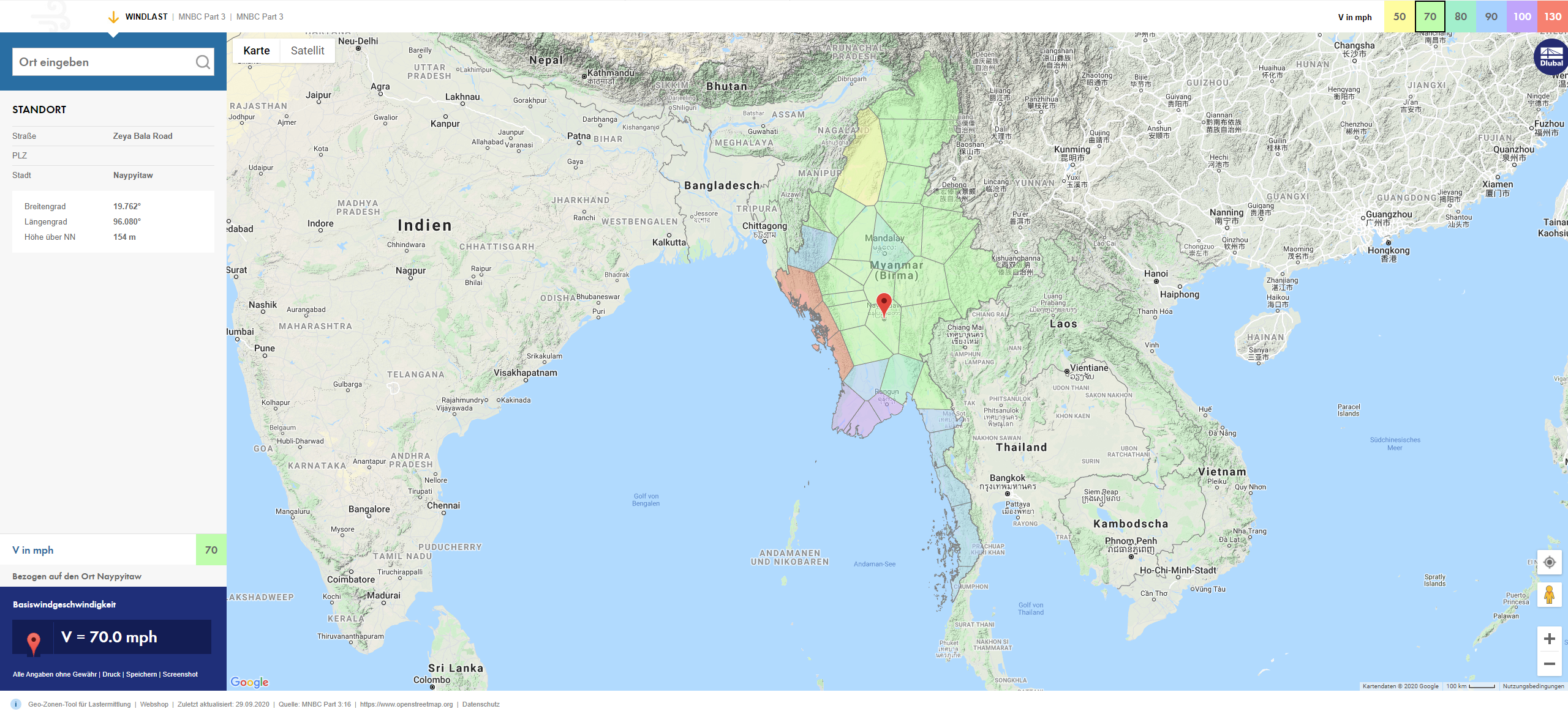 Basic Wind Velocity for Myanmar (Burma) According to MNBC Part 3:16