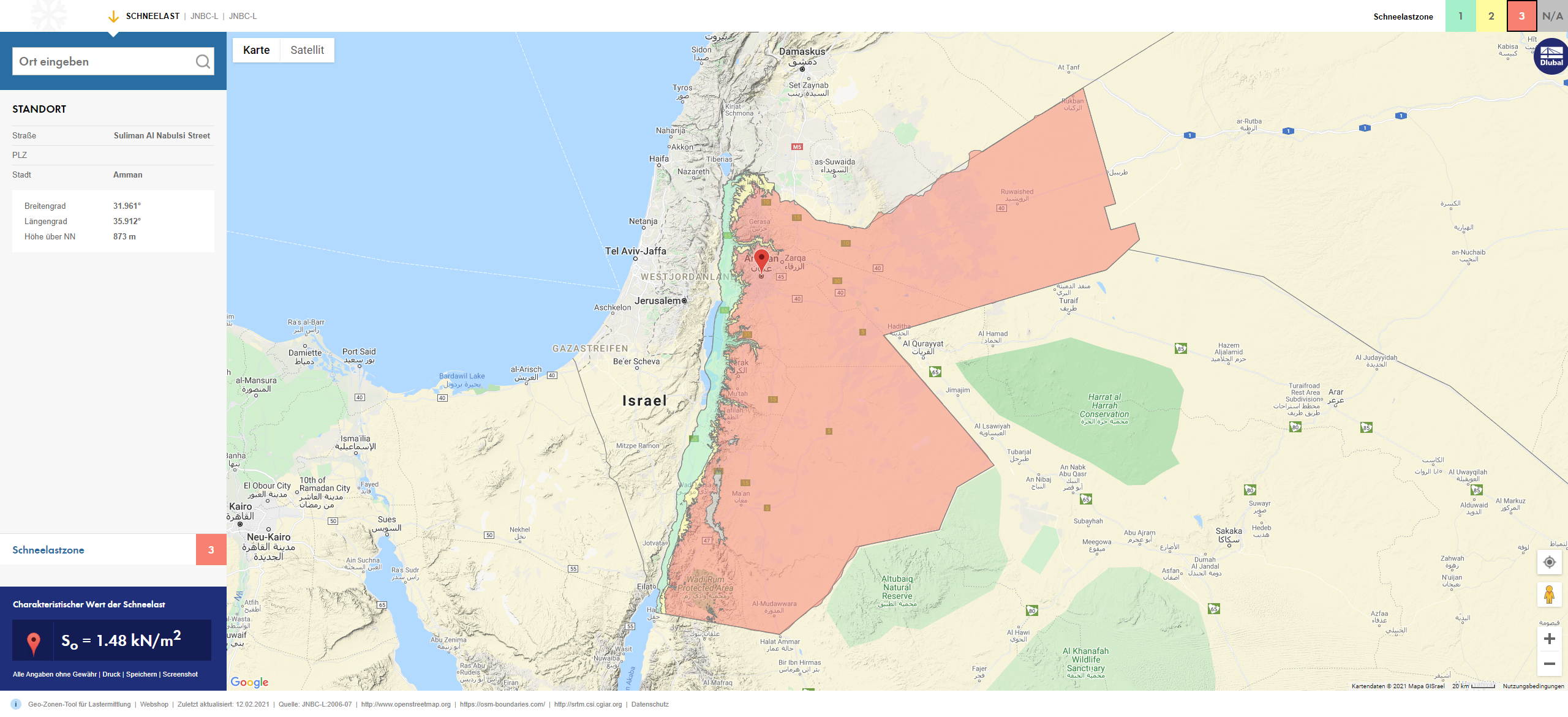 Snow Load Zones of Jordan According to JNBC‑L:2006‑07