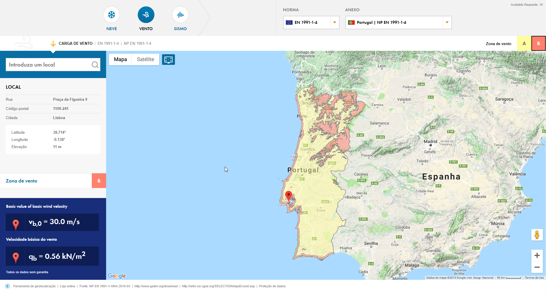 Eurocode Basic Wind Map Wind Zones of Portugal According to Eurocode
