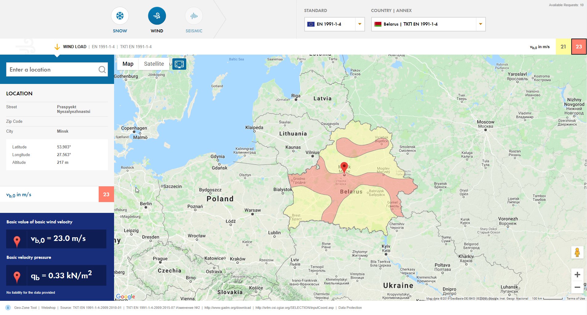 Eurocode Basic Wind Map Basic Wind Velocity for Belarus According to Eurocode