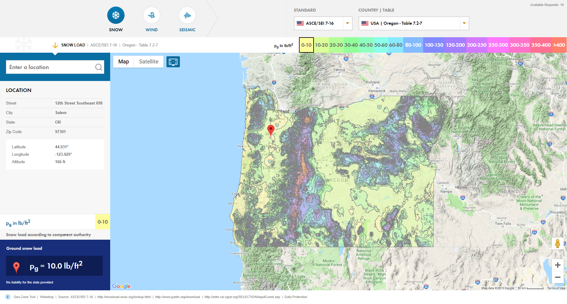 Snow Loads of Oregon According to ASCE