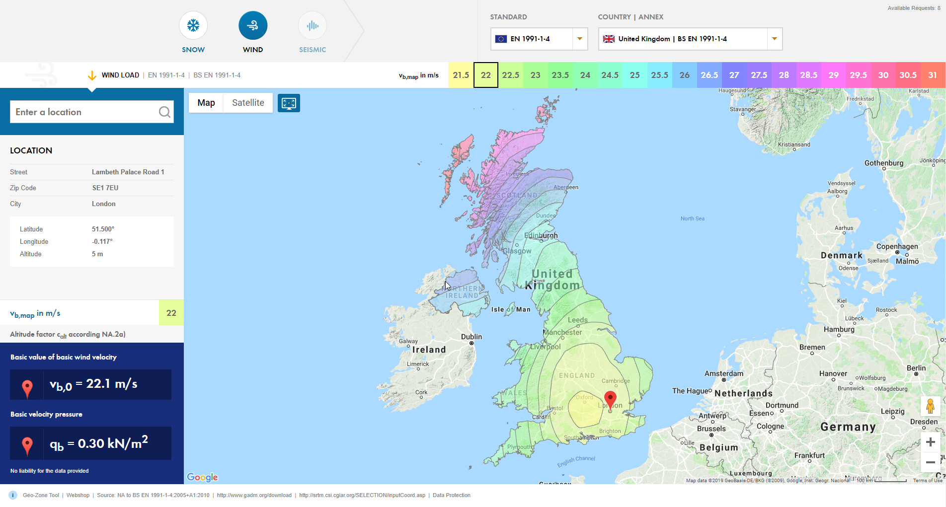 Basic Wind Velocity of the United Kingdom According to Eurocode